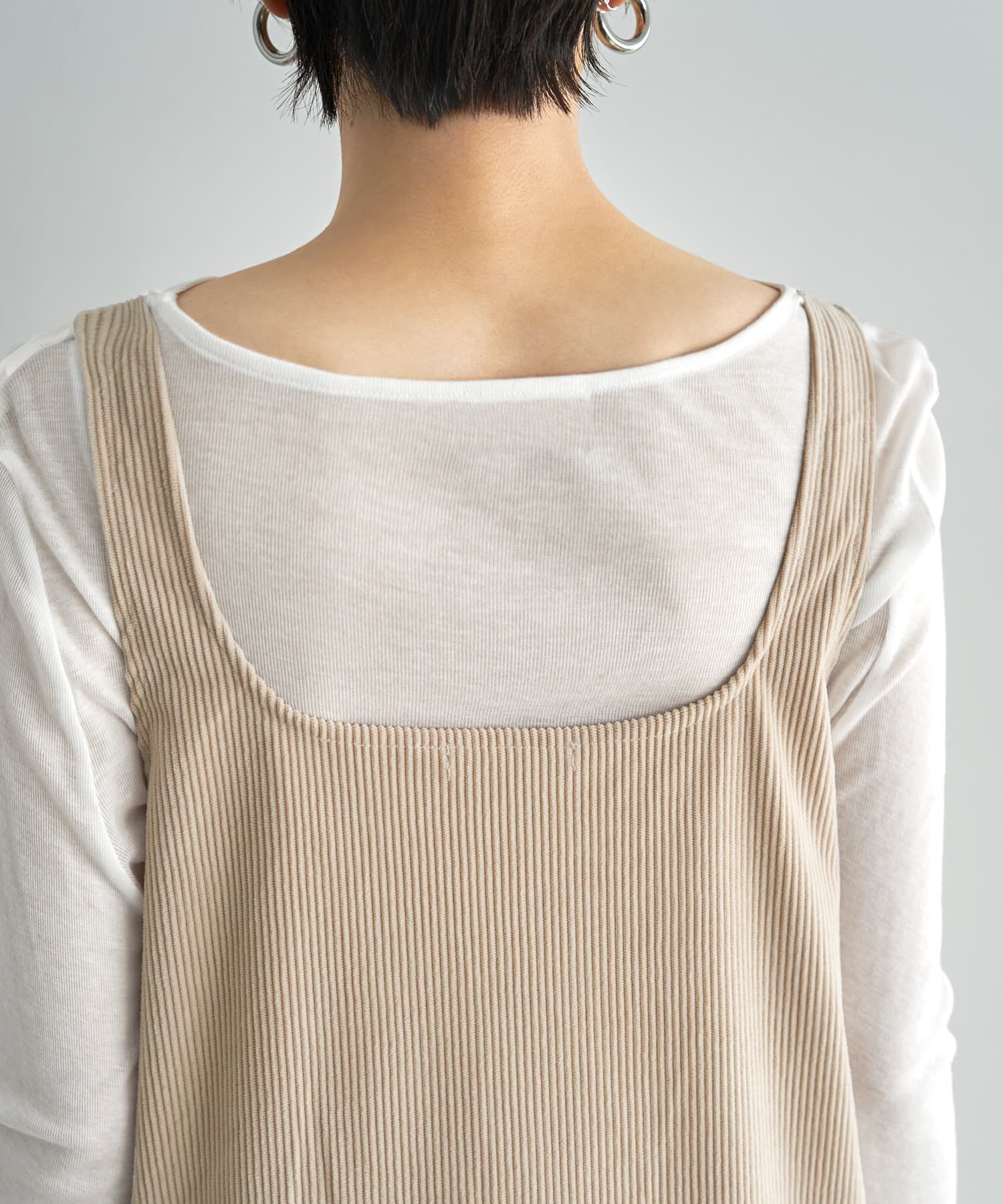 STYLE DELI「薄めコーデュロイスクエアオフジャンパースカート」|ワンピース|