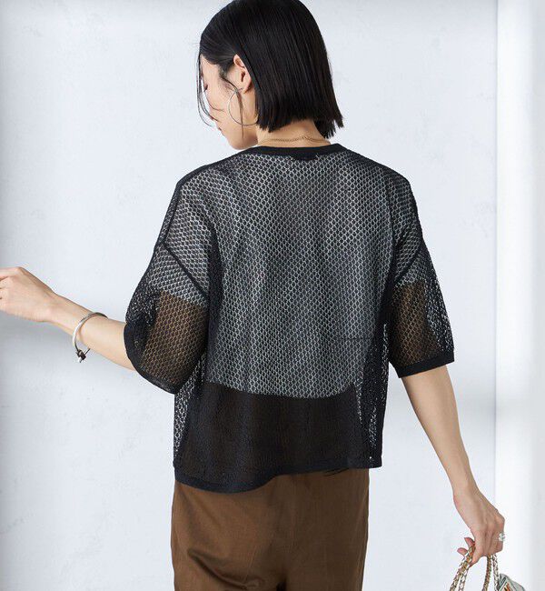 SHIPS for women「〈手洗い可能〉メッシュ編 半袖 ニット プルオーバー」|ニット・セーター|