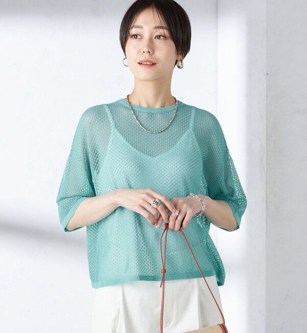 SHIPS for women「〈手洗い可能〉メッシュ編 半袖 ニット プルオーバー」|ニット・セーター|