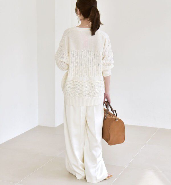 quaranciel「quaranciel:〈手洗い可能〉透かし編み スキッパー ニット プルオーバー」|ニット・セーター|