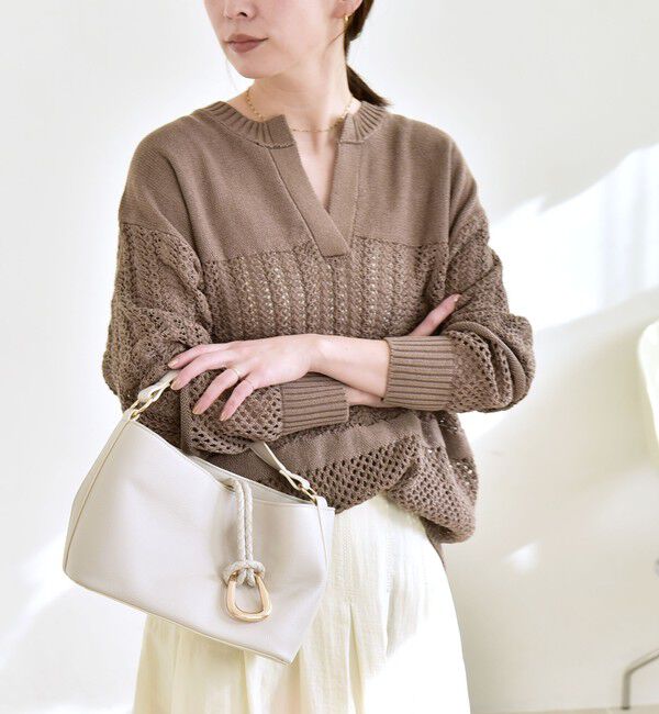 quaranciel「quaranciel:〈手洗い可能〉透かし編み スキッパー ニット プルオーバー」|ニット・セーター|