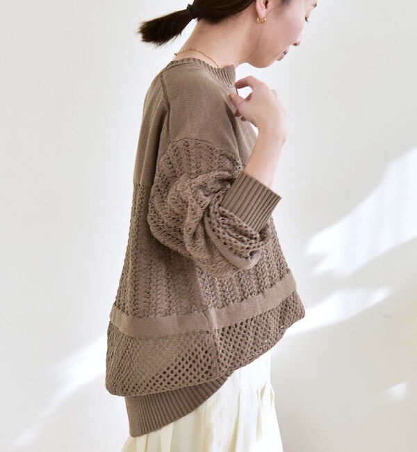 quaranciel「quaranciel:〈手洗い可能〉透かし編み スキッパー ニット プルオーバー」|ニット・セーター|