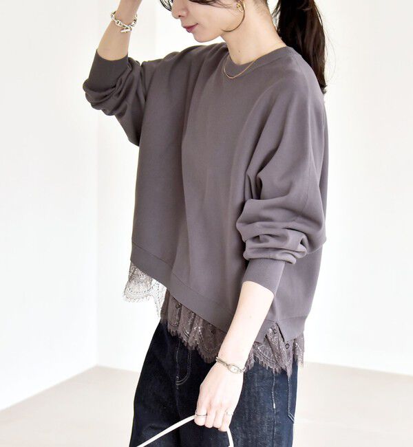 quaranciel「quaranciel:〈手洗い可能〉レースヘム ドルマン ニット プルオーバー」|ニット・セーター|