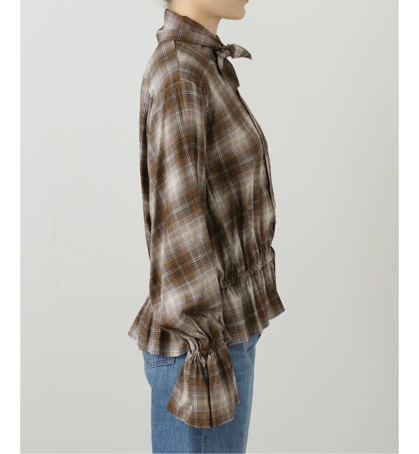journal standard L'essage「【JANE SMITH】PRINT CHECK BOW TIE GATHER SH:シャツ」|シャツ・ブラウス|