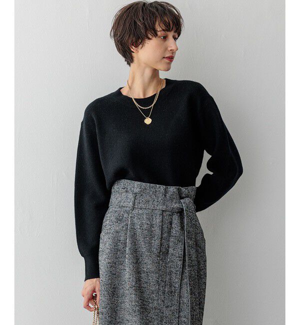 23区「【洗える】ウールカシミヤ クルーネック ニット」|ニット・セーター|ブラック系