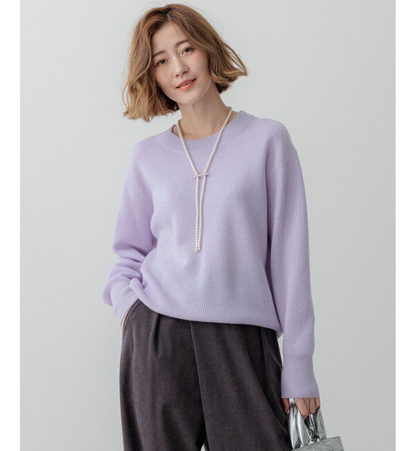 23区「【洗える】ウールカシミヤ クルーネック ニット」|ニット・セーター|ライラック系