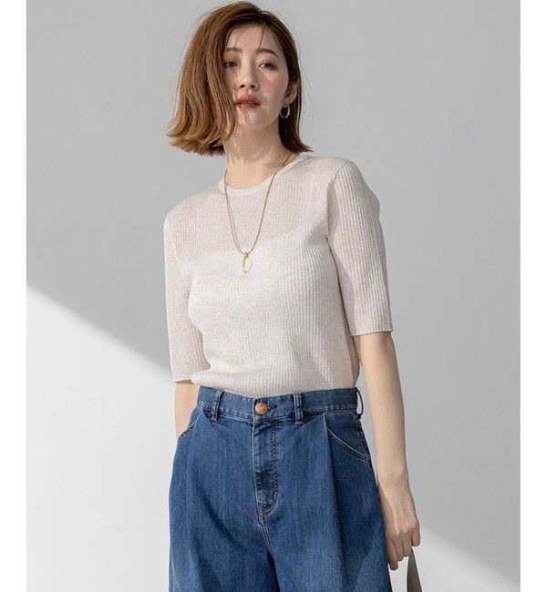 23区「【洗える】シャイニーシアー リブ ニット」|ニット・セーター|アイボリー系