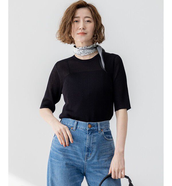 23区「【洗える】シャイニーシアー リブ ニット」|ニット・セーター|ブラック系