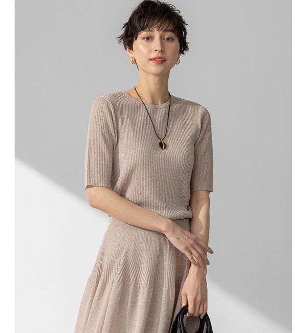 23区「【洗える】シャイニーシアー リブ ニット」|ニット・セーター|ベージュ系