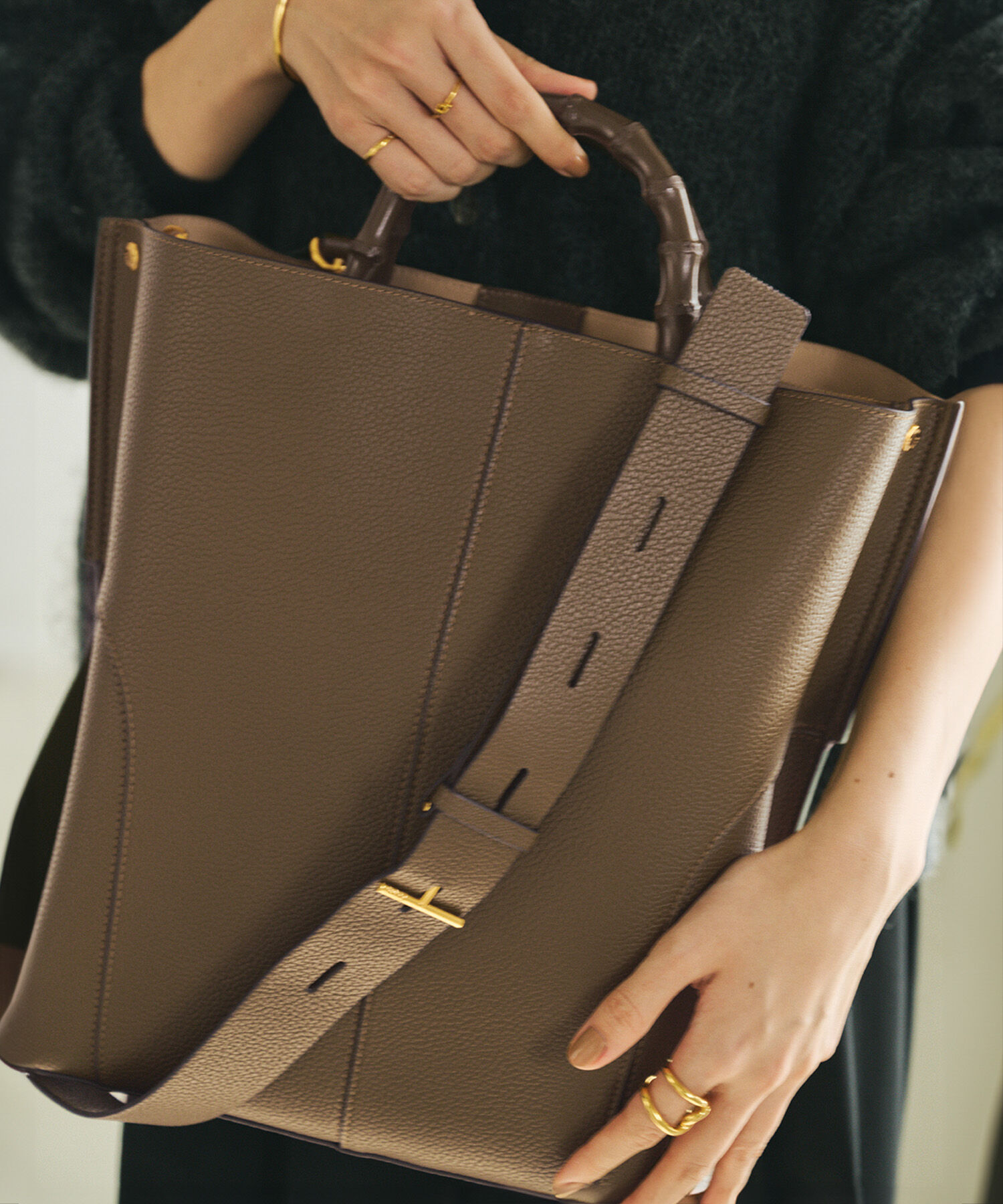 ROPE「【E'POR】BAMBOO BAG Large【通勤】【A4対応】【25AW】」|トートバッグ|カーキー(36)