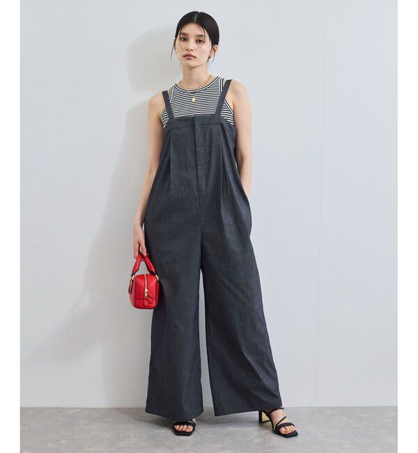 VIS「ベルト付きベアサロペット」|オールインワン|ブラック系(02)