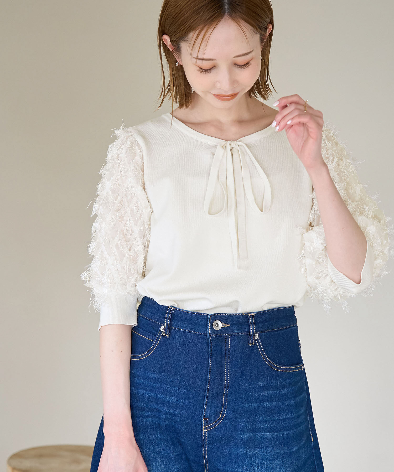 Rope&rsquo;Picnic「2WAY/袖シャギーニットプルオーバー」|ニット・セーター|オフホワイト(15)