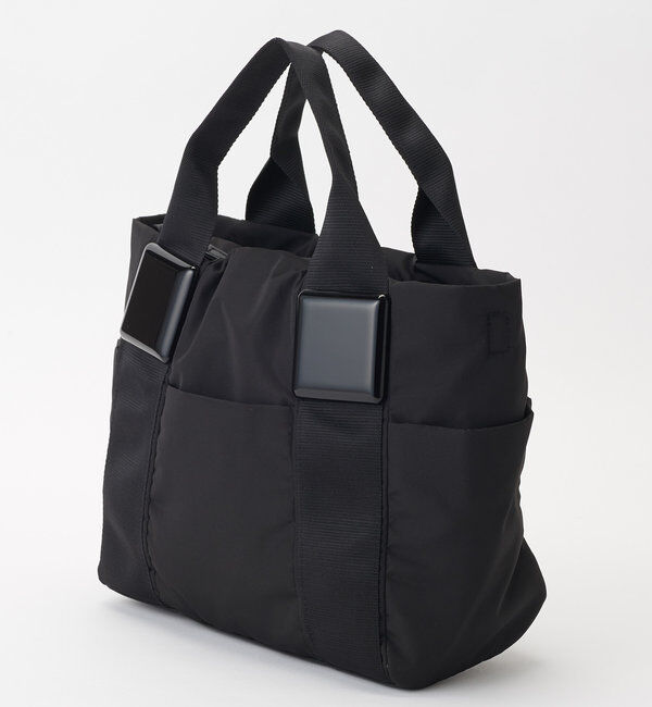  「【ポケット７個/ショルダー付/A4対応】スクエア樹脂パーツトートバッグ M」|トートバッグ|