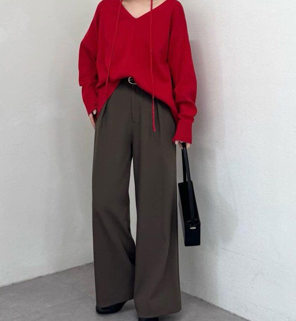  「【美シルエット】【手洗い可】タックワイドパンツ２」|チノ|