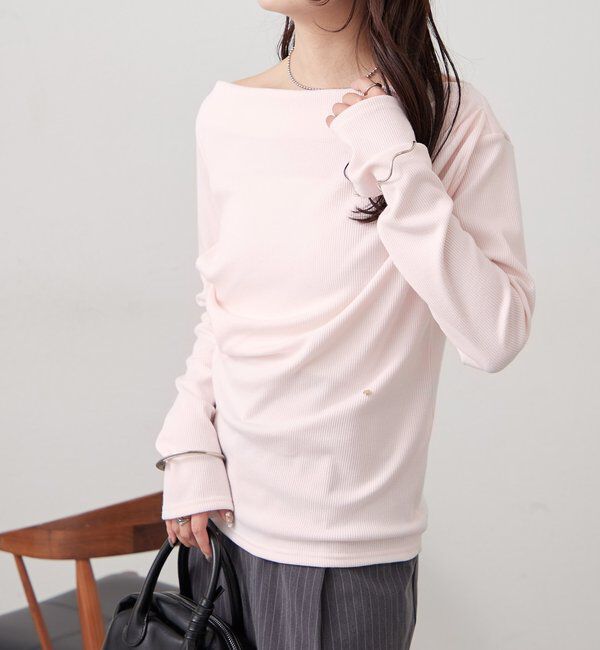  「チャーム付きオフショルリブロングTシャツ」|Tシャツ・カットソー|