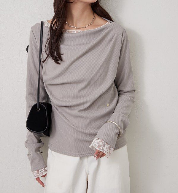  「チャーム付きオフショルリブロングTシャツ」|Tシャツ・カットソー|