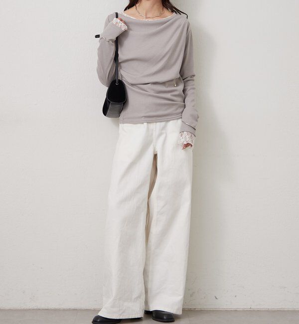  「チャーム付きオフショルリブロングTシャツ」|Tシャツ・カットソー|