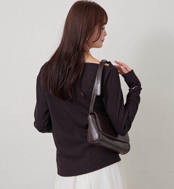  「チャーム付きオフショルリブロングTシャツ」|Tシャツ・カットソー|