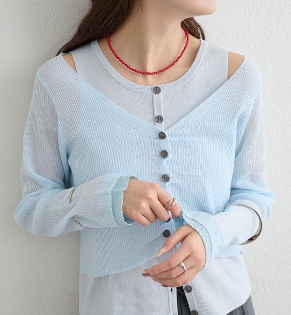  「ショルダースリットレイヤードニット」|ニット・セーター|ブルー