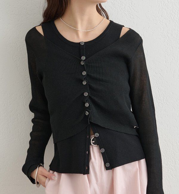  「ショルダースリットレイヤードニット」|ニット・セーター|ブラック