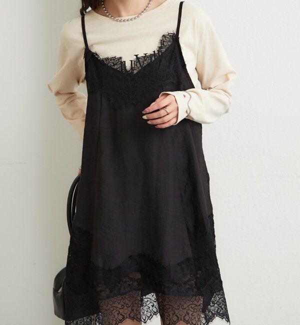  「レースパネルキャミチュニック」|シャツ・ブラウス|ブラック