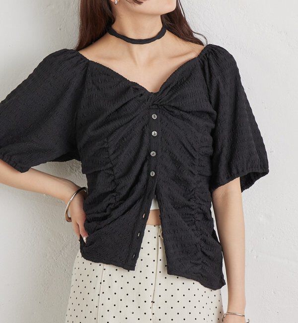  「ハートネックパフブラウス」|シャツ・ブラウス|ブラック
