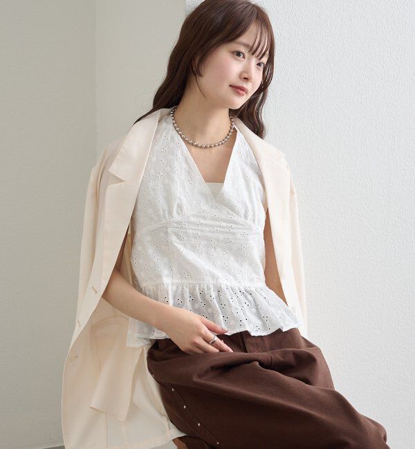  「コットン刺繍ホルターネック」|シャツ・ブラウス|