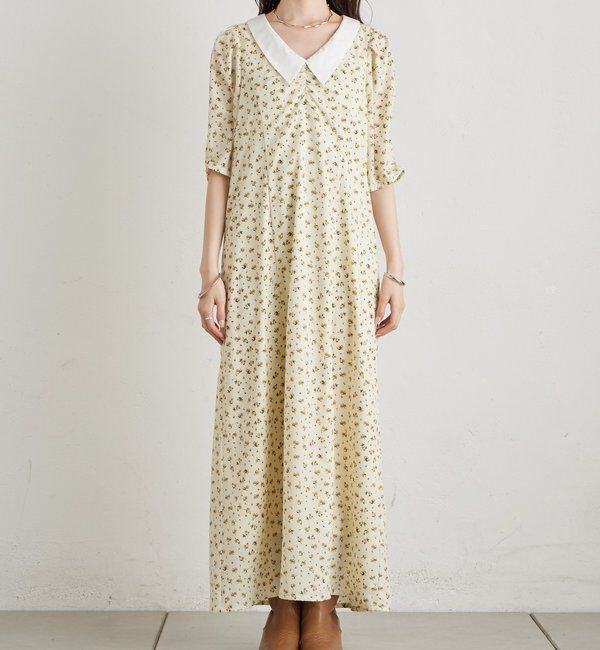  「襟付きフラワーワンピース」|ワンピース|