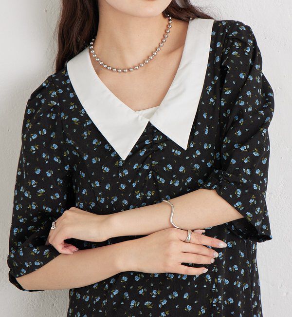  「襟付きフラワーワンピース」|ワンピース|