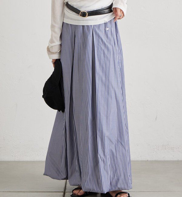  「ストライプバルーンスカート」|スカート|ネイビー