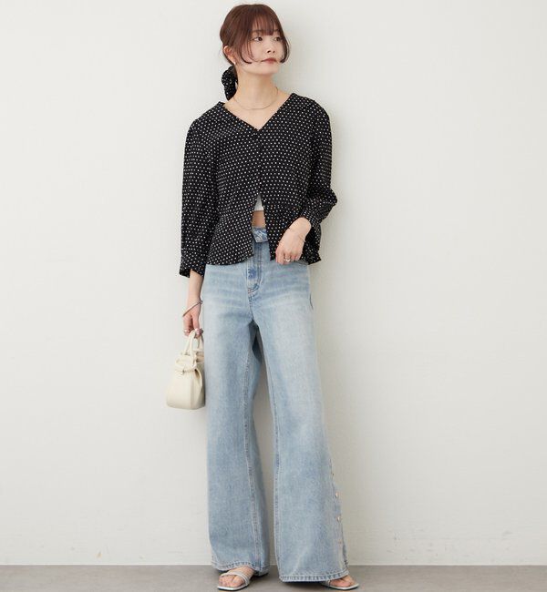  「ボタンスリットフレアデニム」|デニム|