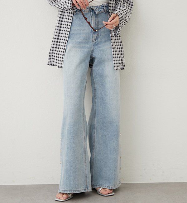 「ボタンスリットフレアデニム」|デニム|