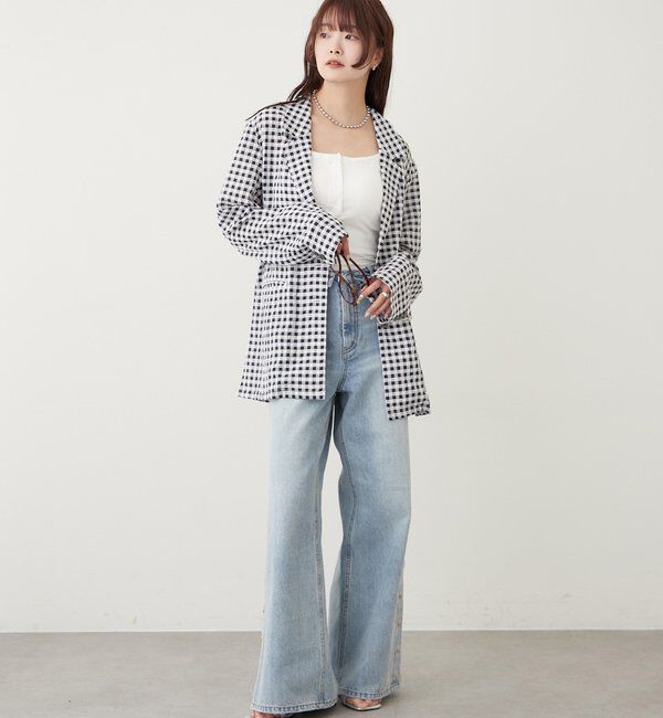  「ボタンスリットフレアデニム」|デニム|
