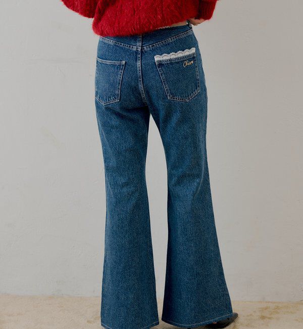  「【新色追加】レースデザインフレアデニム」|デニム|ブルー