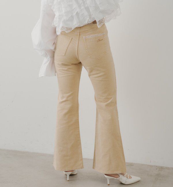  「【新色追加】レースデザインフレアデニム」|デニム|