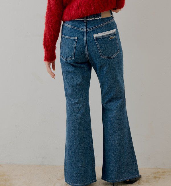  「【新色追加】レースデザインフレアデニム」|デニム|