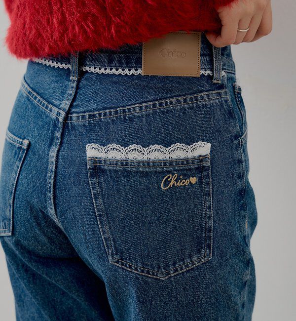  「【新色追加】レースデザインフレアデニム」|デニム|