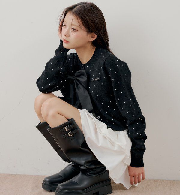  「【セットアップ対応】リボンコンパクトニットカーディガン」|カーディガン|