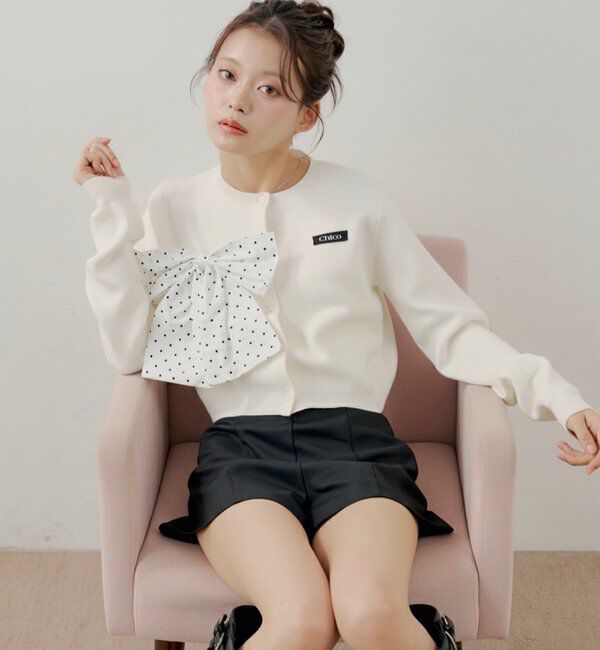  「【セットアップ対応】リボンコンパクトニットカーディガン」|カーディガン|