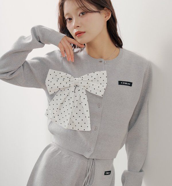  「【セットアップ対応】リボンコンパクトニットカーディガン」|カーディガン|