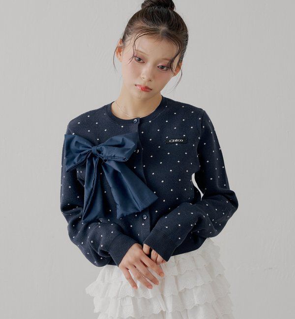  「【セットアップ対応】リボンコンパクトニットカーディガン」|カーディガン|