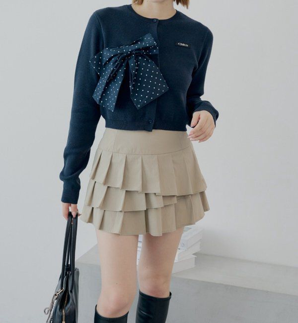  「【セットアップ対応】リボンコンパクトニットカーディガン」|カーディガン|