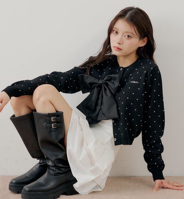  「【セットアップ対応】リボンコンパクトニットカーディガン」|カーディガン|ブラックその他2