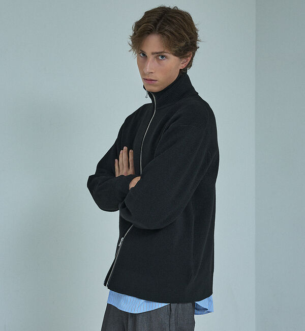 ABAHOUSE「12ゲージ 畦編み ドライバーズニット / ダブルジップ」|ニット・セーター|