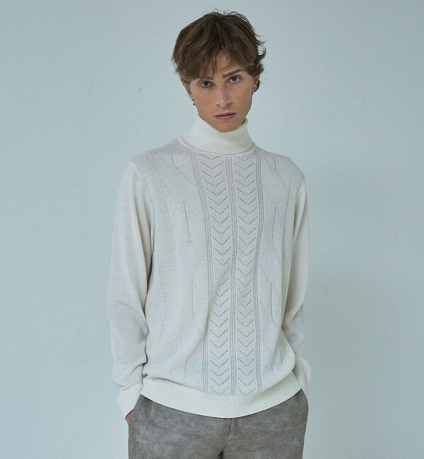 ABAHOUSE「Pure Merino ハイゲージ タートルネックニット / ケーブルニット」|ニット・セーター|