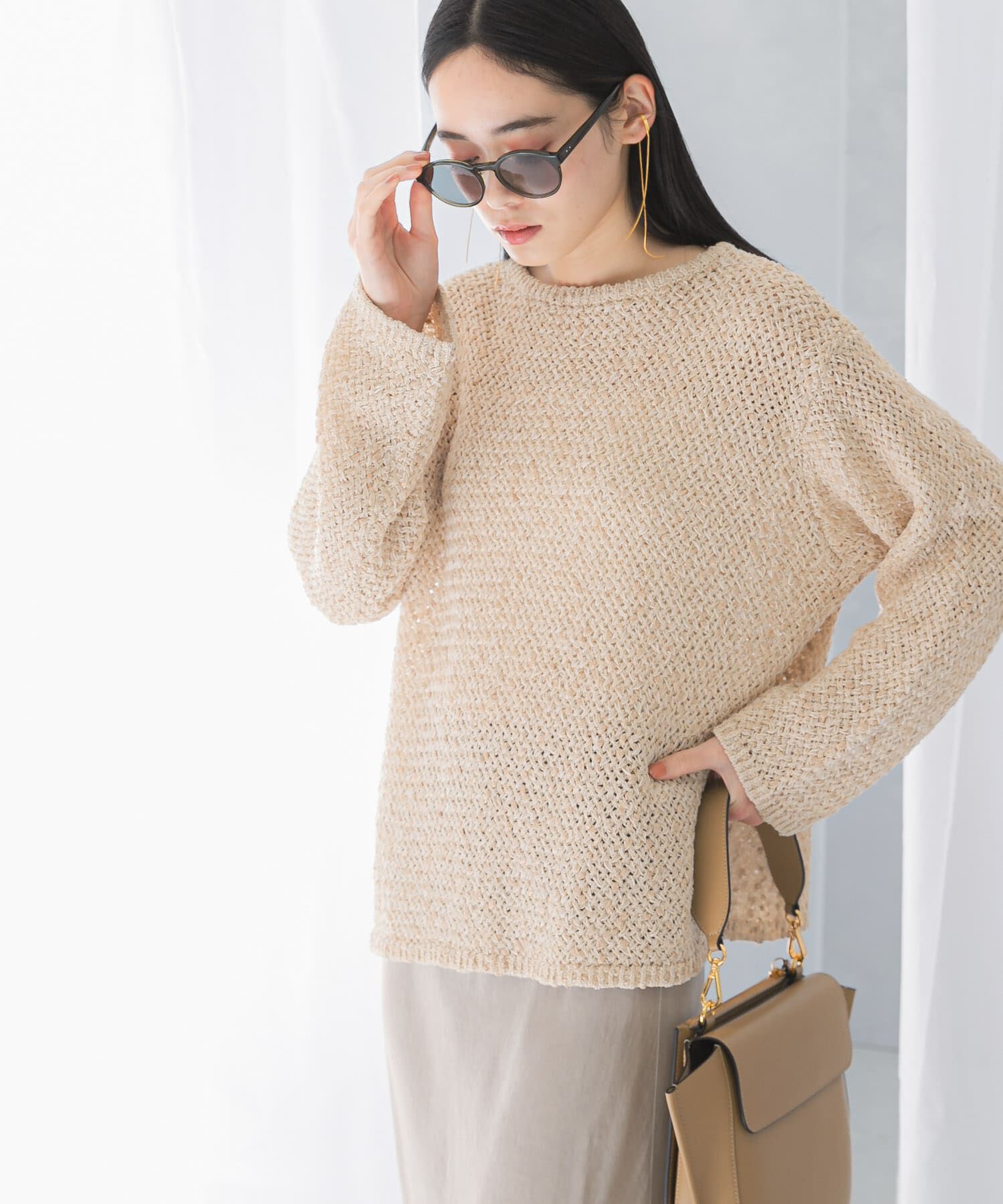 URBAN RESEARCH ROSSO「透かし編みラメニット」|ニット・セーター|ベージュ