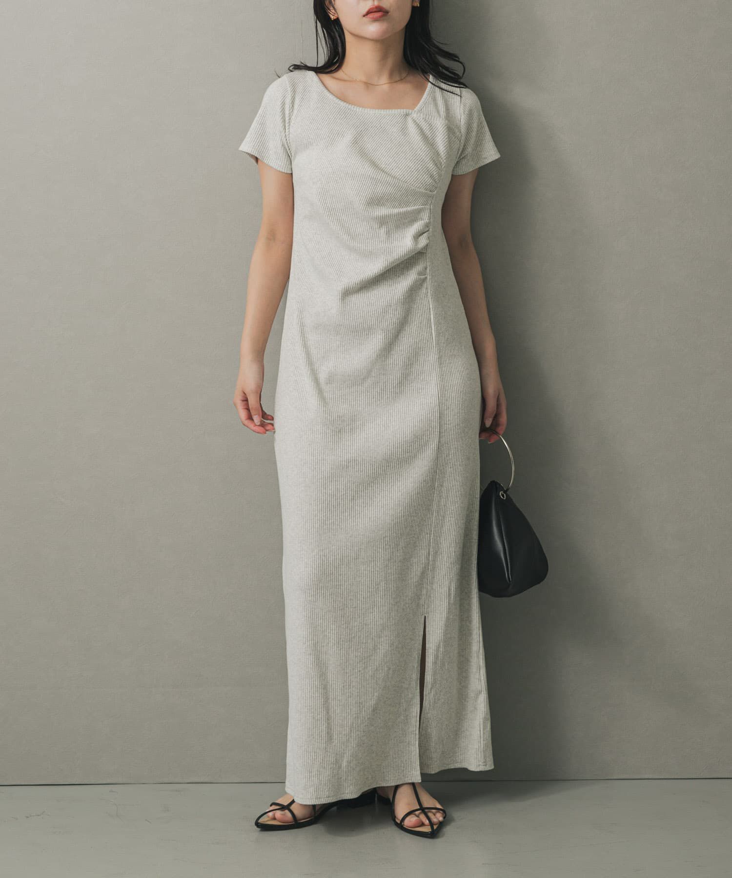 SENSE OF PLACE by URBAN RESEARCH「アシメネックリブワンピース」|ワンピース|ベージュ