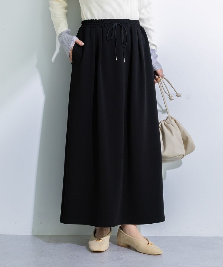 Green Parks「楽ちんリップルIラインスカート」|タイト|Black