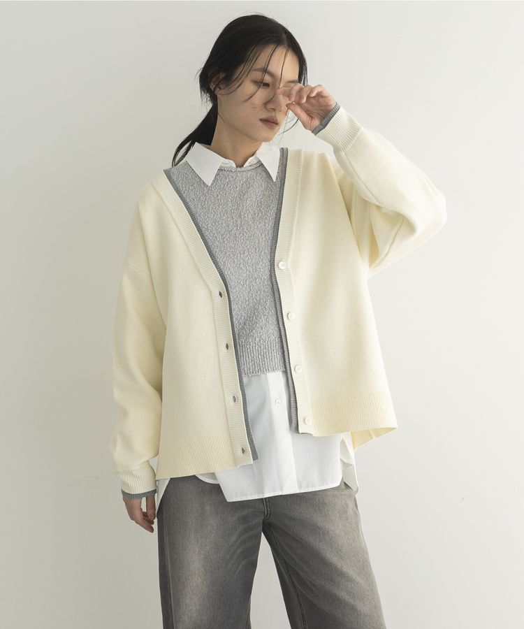 GARAGE OF GOOD CLOTHING「配色リブダブルジャガードカーディガン」|カーディガン|Off White