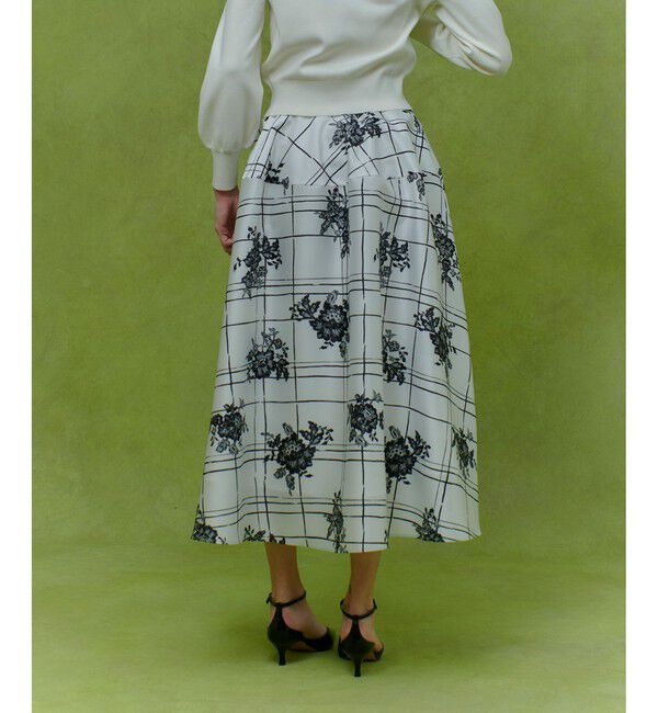 LOULOU WILLOUGHBY「【LOULOU WILLOUGHBY】SILK COフラワーチェックスカート」|フレア|
